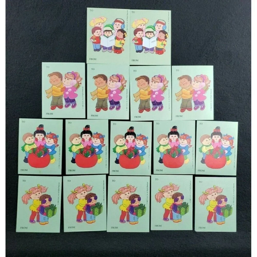 Vintage 1992 Set 16 Cabbage Patch Kids Christmas Gift Tags 4 Different Designs